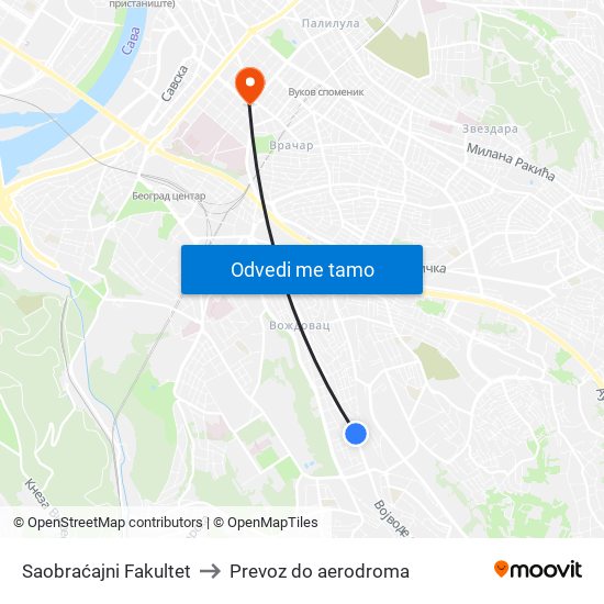 Saobraćajni Fakultet to Prevoz do aerodroma map