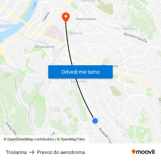 Trošarina to Prevoz do aerodroma map