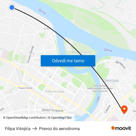 Filipa Višnjića to Prevoz do aerodroma map