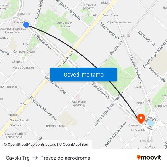 Savski Trg to Prevoz do aerodroma map