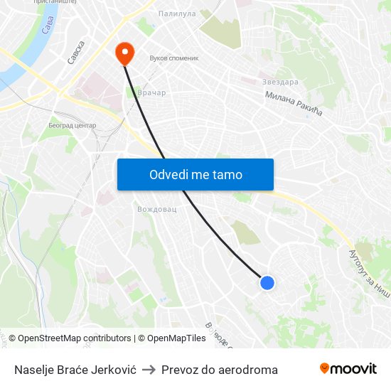 Naselje Braće Jerković to Prevoz do aerodroma map