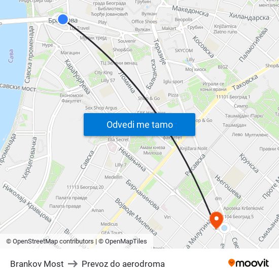 Brankov Most to Prevoz do aerodroma map