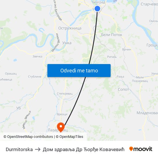 Durmitorska to Дом здравља Др Ђорђе Ковачевић map