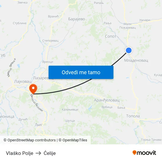 Vlaško Polje to Ćelije map