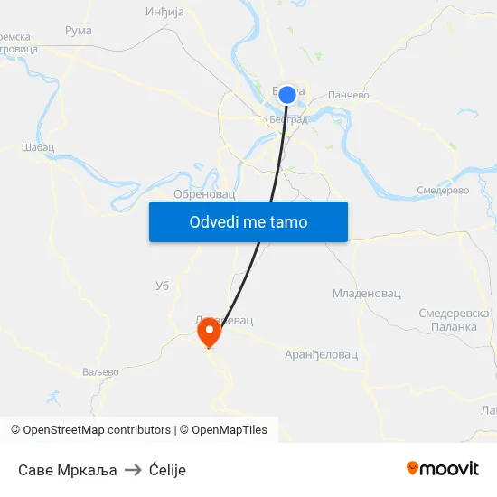 Саве Мркаља to Ćelije map