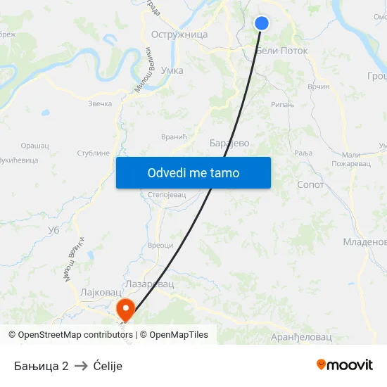 Бањица 2 to Ćelije map