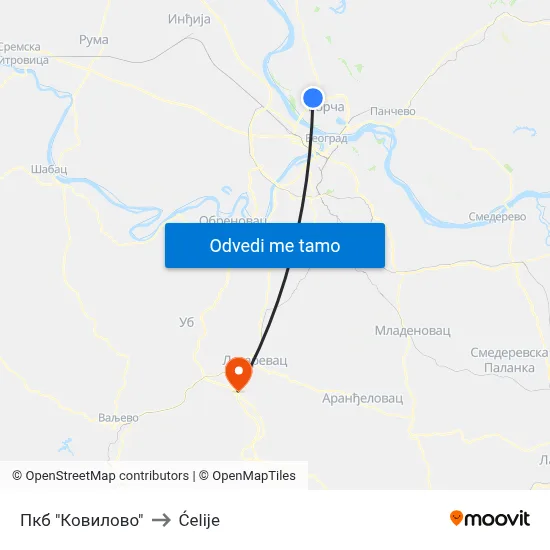 Пкб "Ковилово" to Ćelije map