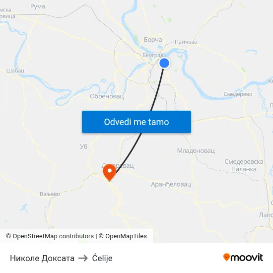Николе Доксата to Ćelije map
