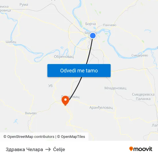 Здравка Челара to Ćelije map
