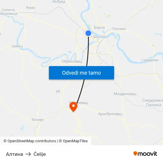 Алтина to Ćelije map