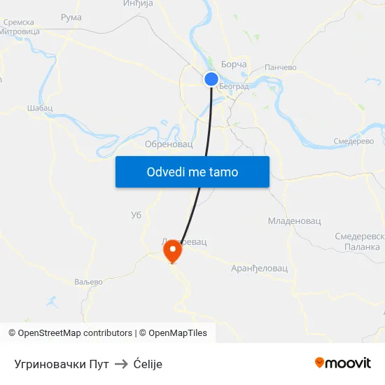 Угриновачки Пут to Ćelije map