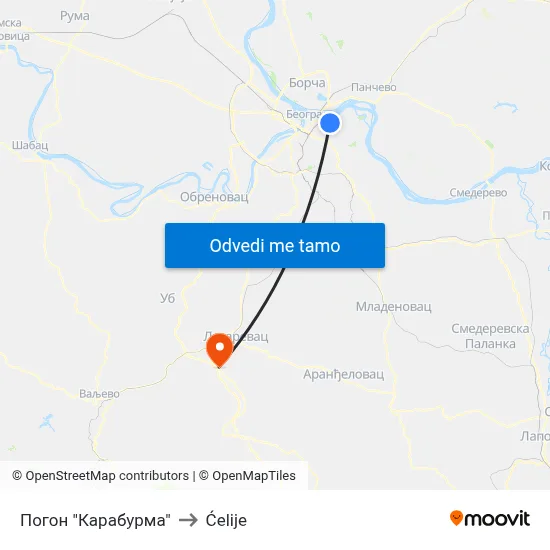 Погон "Карабурма" to Ćelije map