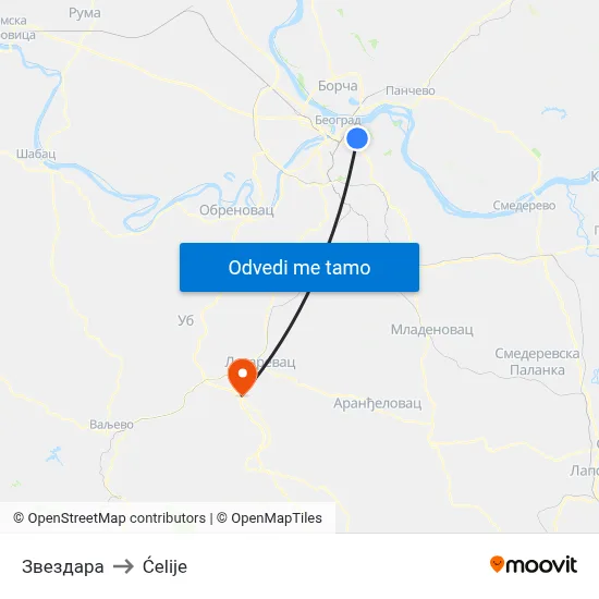Звездара to Ćelije map