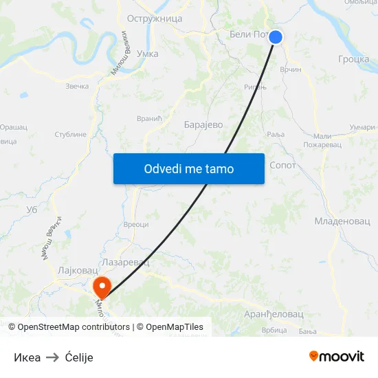 Икеа to Ćelije map