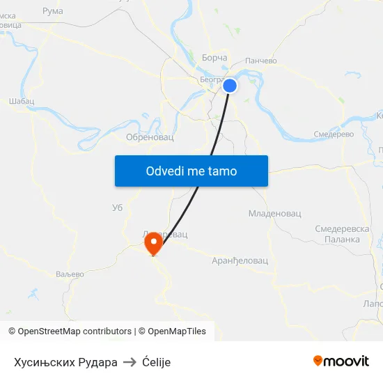 Хусињских Рудара to Ćelije map
