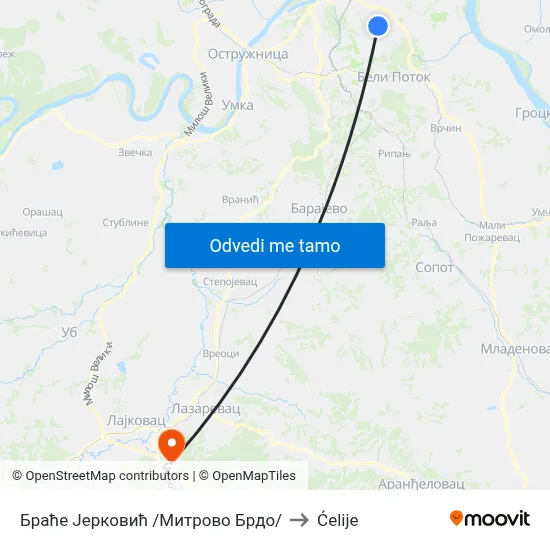 Браће Јерковић /Митрово Брдо/ to Ćelije map