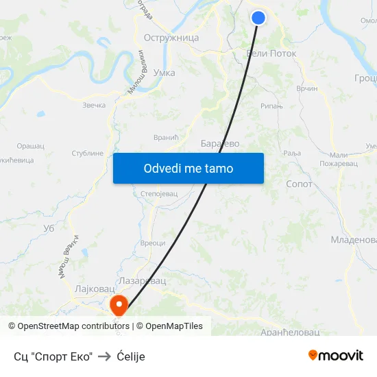 Сц "Спорт Еко" to Ćelije map