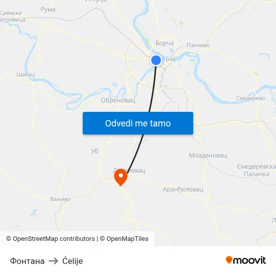 Фонтана to Ćelije map