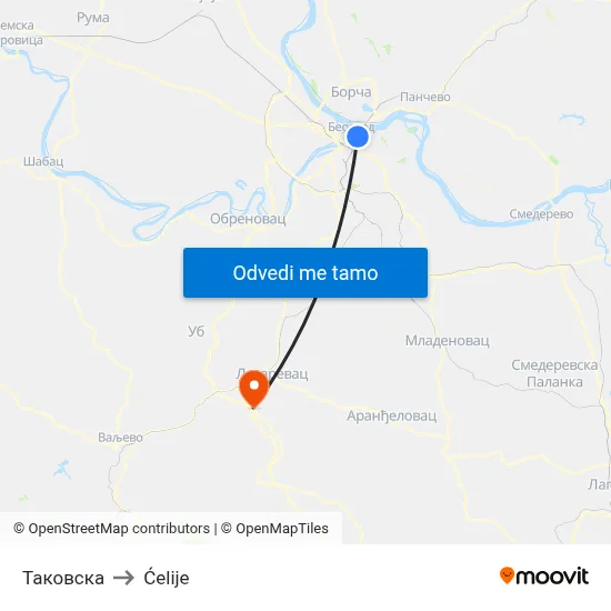 Таковска to Ćelije map