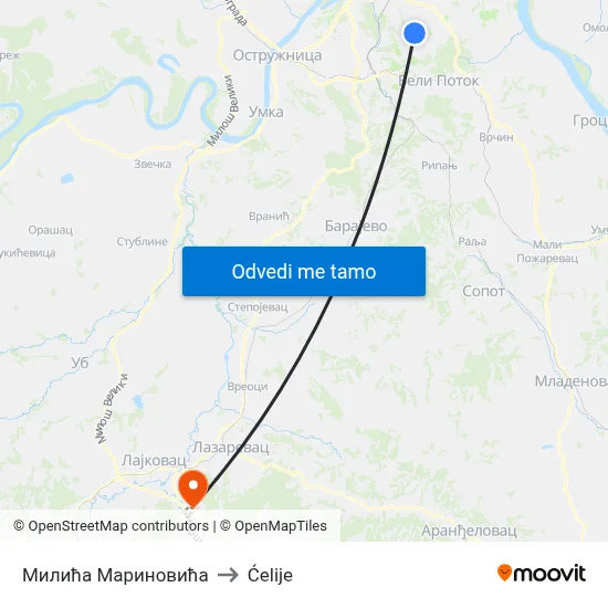 Милића Мариновића to Ćelije map