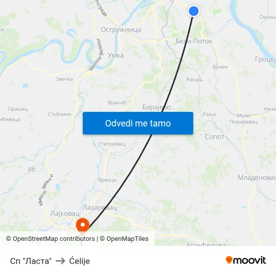 Сп "Ласта" to Ćelije map