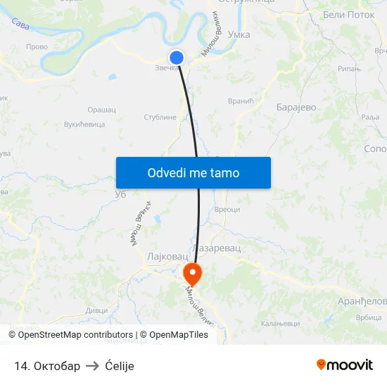 14. Октобар to Ćelije map