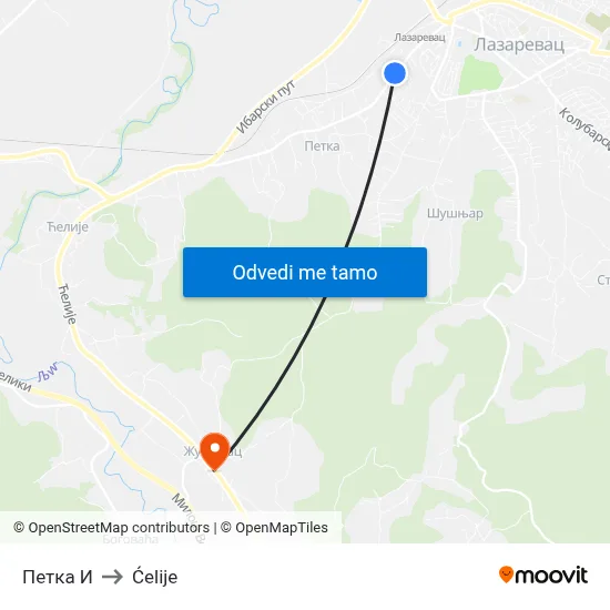 Петка И to Ćelije map