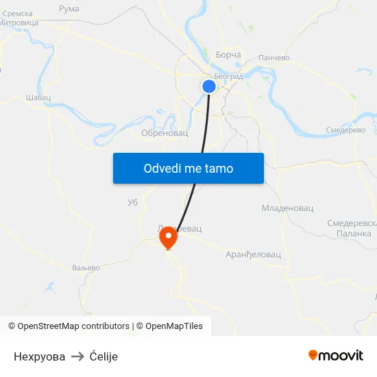 Нехруова to Ćelije map