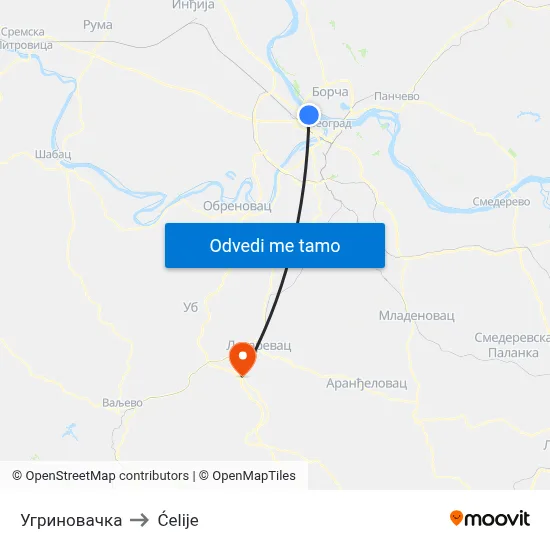 Угриновачка to Ćelije map