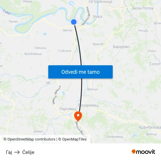 Гај to Ćelije map