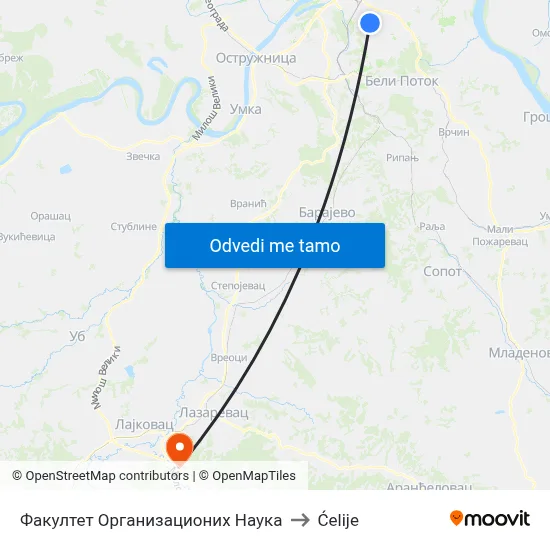 Факултет Организационих Наука to Ćelije map