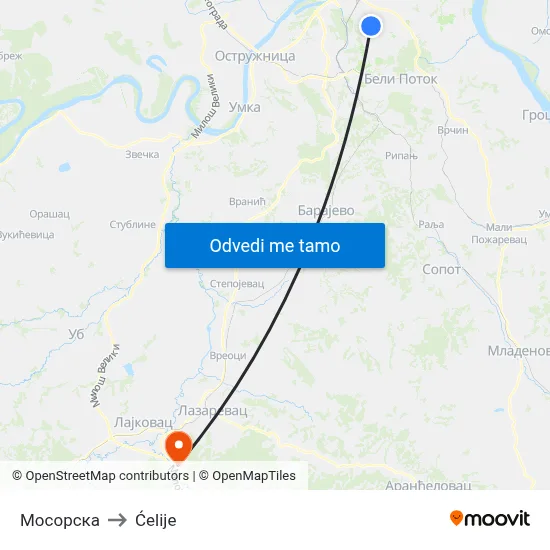 Мосорска to Ćelije map