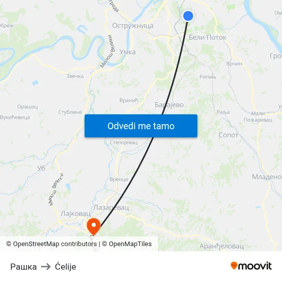 Рашка to Ćelije map