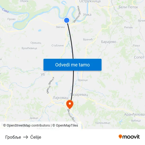 Гробље to Ćelije map