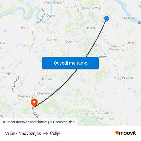 Vrčin - Nadvožnjak to Ćelije map