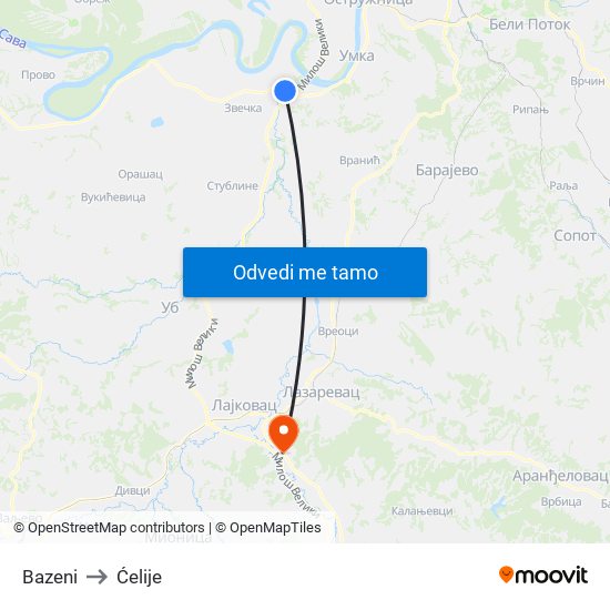 Bazeni to Ćelije map