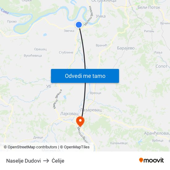 Naselje Dudovi to Ćelije map