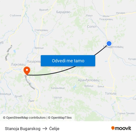 Stanoja Bugarskog to Ćelije map