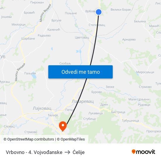 Vrbovno - 4. Vojvođanske to Ćelije map