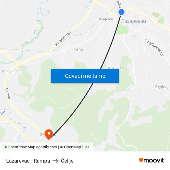 Lazarevac - Rampa to Ćelije map