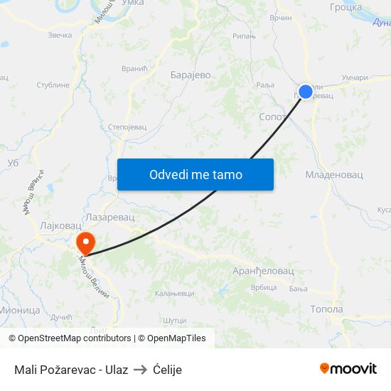 Mali Požarevac - Ulaz to Ćelije map