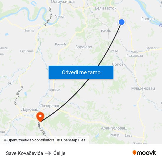 Save Kovačevića to Ćelije map