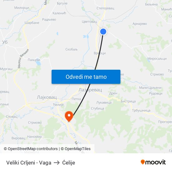 Veliki Crljeni - Vaga to Ćelije map