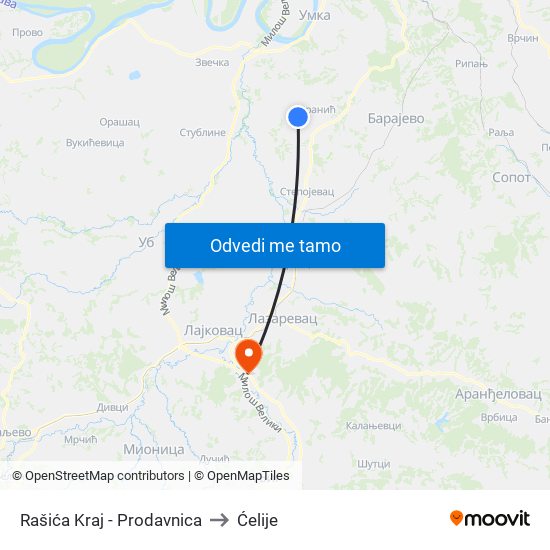 Rašića Kraj - Prodavnica to Ćelije map