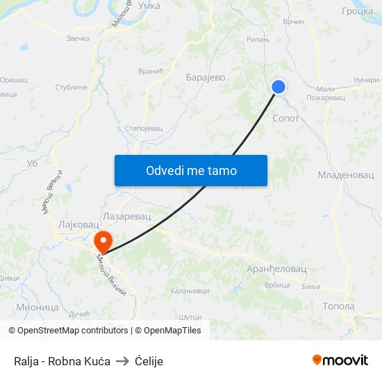 Ralja - Robna Kuća to Ćelije map