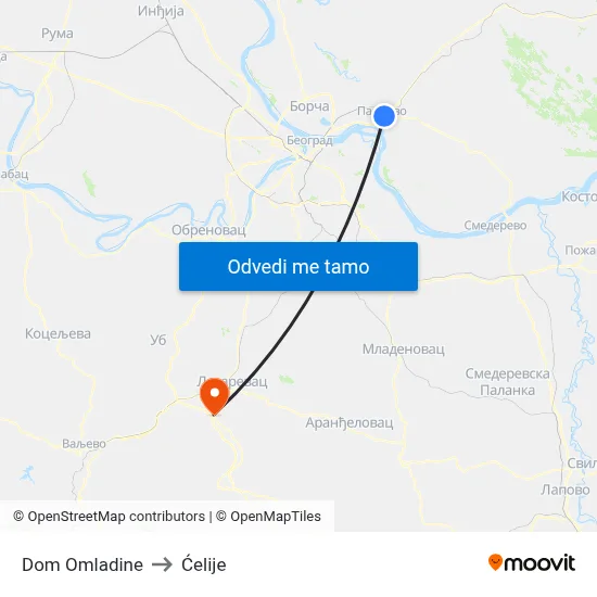 Dom Omladine to Ćelije map