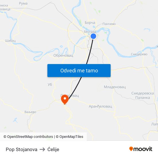 Pop Stojanova to Ćelije map