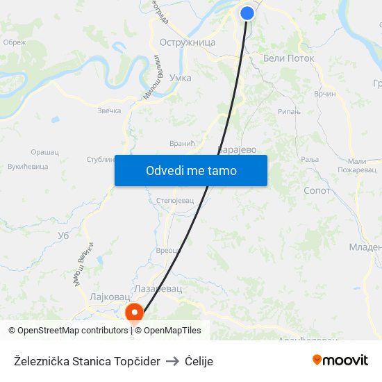 Železnička Stanica Topčider to Ćelije map