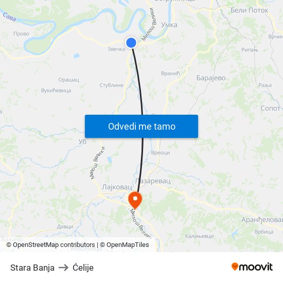 Stara Banja to Ćelije map