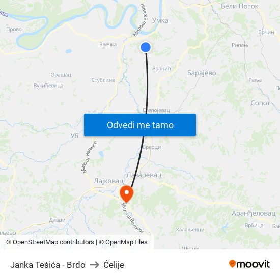 Janka Tešića - Brdo to Ćelije map